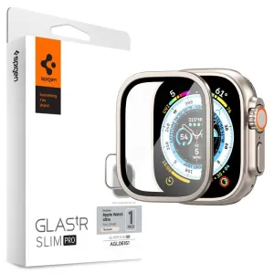 Apple Watch Ultra (49 mm), Ochranná fólia na displej, Fólia odolná proti nárazu (aj na zakrivenú časť!), Tvrdené sklo, Spigen Glastr Slim Pro, Titán