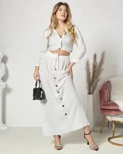 Biela dámska plisovaná maxi sukňa s gombíkmi - Oblečenie