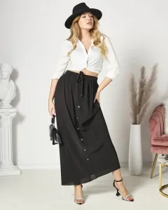 Čierna dámska plisovaná maxi sukňa s gombíkmi - Oblečenie