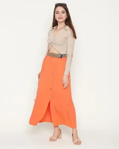 Dámska oranžová midi sukňa - Oblečenie
