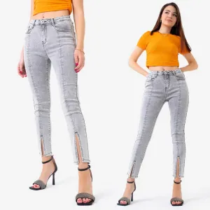 Šedé dámske úzke džínsy - Oblečenie