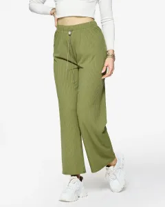 Zelené dámske široké rebrované nohavice - Oblečenie #6476765