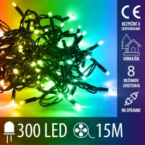 Vianočná led svetelná reťaz vonkajšia - na spájanie + programator - 300led - 15m Multicolour