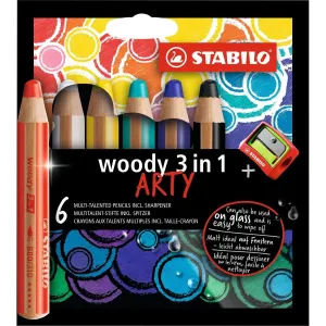 Stabilo Farebné ceruzky „Woody ARTY 3 in 1“, 6 rôznych farieb, okrúhle, hrubé, STABILO