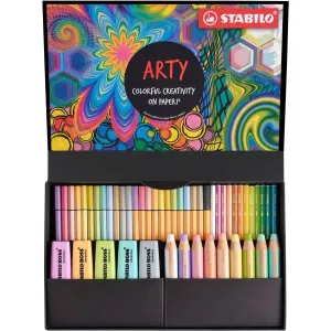 Súprava - Kreatívna sada Pastel STABILO ARTY - 50 ks sada - zvýrazňovače, viacúčelové farbičky, akvarelové farbičky, jemné linery a prémiové vláknové