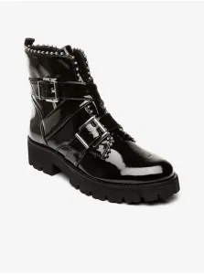 Čierne dámske lesklé členkové topánky s ozdobnými detailmi Steve Madden Hoofy #732119