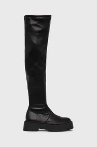 Kožené čižmy Steve Madden dámske, čierna farba, na plochom podpätku #175338
