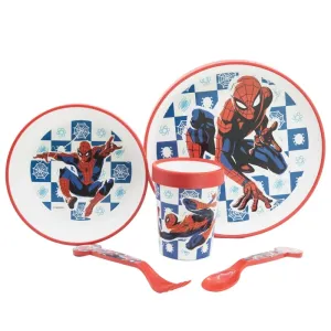 STOR - Detský plastový riad Spiderman (tanier, miska, pohár, príbor), 74785