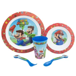 STOR - Detský plastový riad Super Mario (tanier, miska, pohár, príbor), 75250