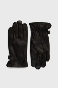Kožené rukavice Strellson pánske, čierna farba #186751