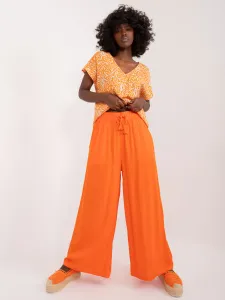 Oranžové viskózové voľné nohavice so sťahujúcou šnúrkou v páse - L