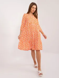 Oranžové letné šaty s potlačou a výstrihom do V - S