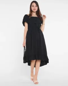 Čierne dámske šaty s volánmi - Oblečenie