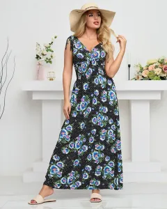 Dámske čierne maxi šaty s modrými kvetmi - Oblečenie #4084795