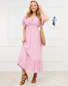 Dámske jednofarebné midi šaty v ružovej farbe - Oblečenie