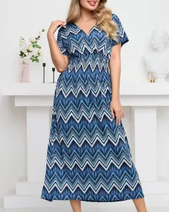 Dámske modré vzorované šaty - Oblečenie