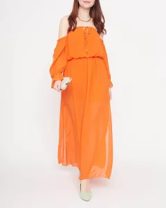 Dámske oranžové maxi španielske šaty - Oblečenie