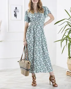 Dámske zelené dlhé kvetinové šaty - Oblečenie