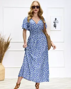 Modré dámske maxi šaty s kvetinovým vzorom - Oblečenie #6049552