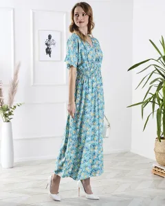 Modré dámske midi šaty s kvetinovým vzorom - Oblečenie #5791080