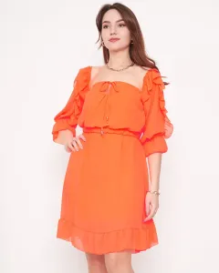 Oranžové neónové dámske španielske šaty - Oblečenie