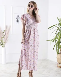 Ružové dámske kvetinové midi šaty - Oblečenie #5769428