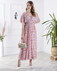Ružové dámske midi šaty s kvetinovým vzorom - Oblečenie #5791081