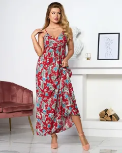 Vzdušné červené dámske maxi šaty - Oblečenie
