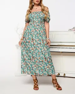 Zelené dámske kvetinové šaty midi dĺžky - Topánky