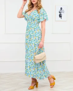 Zelené dámske kvetované maxi šaty - Oblečenie #6106914