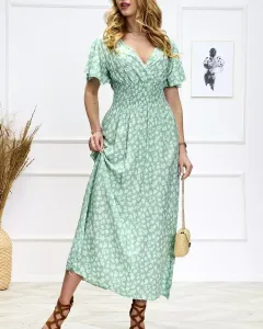 Zelené dámske maxi šaty s kvetinovým vzorom - Oblečenie #6049554