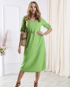 Zelené dámske rebrované midi šaty - Oblečenie