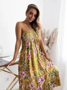 Žlté dámske midi šaty s kvetinovým vzorom - Oblečenie