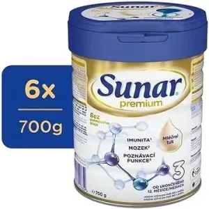 Sunar Premium 3 batoľacie mlieko, 6× 700 g