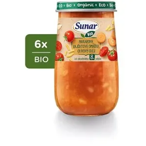 Sunar BIO príkrm makaróny, paradajková omáčka, olivový olej 8m+, 6× 190 g