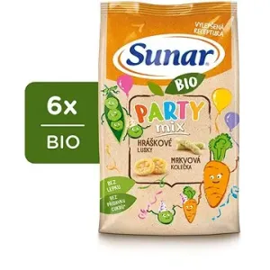 Sunar BIO Party mix, hráškové a mrkvové detské chrumky 6× 45 g
