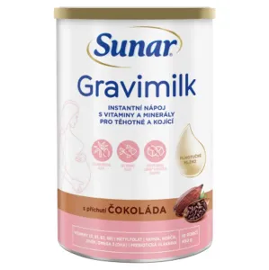 Sunar Gravimilk s príchuťou čokoláda rozpustný mliečny nápoj v prášku obohatený o vitamíny a minerálne látky pre tehotné a dojčiace ženy 450 g