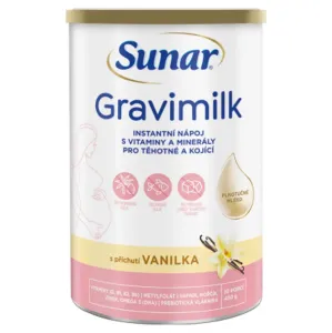 Sunar Gravimilk s príchuťou vanilka rozpustný mliečny nápoj v prášku obohatený o vitamíny a minerálne látky pre tehotné a dojčiace ženy 450 g