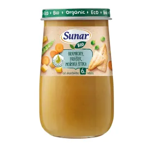 Sunar BIO príkrm zemiaky, hrášok, morská šťuka, olivový olej 6m+, 190 g
