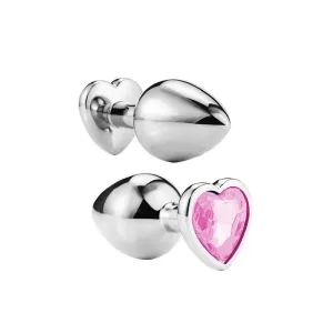 Sunfo - kovové análne dildo s kameňom v tvare srdca (strieborno-ružové)
