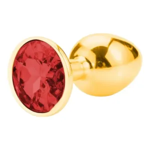 Sunfo - kovové análne dildo s kameňom (zlato-červené) #8167113