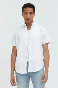 Ľanová košeľa Superdry pánska, biela farba, regular, s golierom button-down #250936