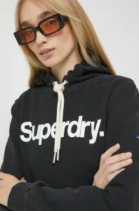 Mikina Superdry dámska, čierna farba, s kapucňou, s potlačou #8478721