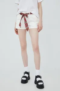 Šortky Superdry dámske, biela farba, jednofarebné, stredne vysoký pás #6497644