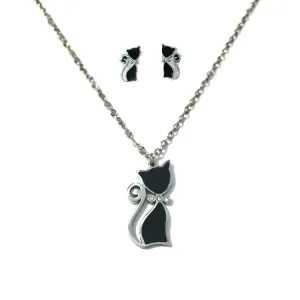 Set náušnice a náhrdelník čierna mačka - chirurgická oceľ #2487737