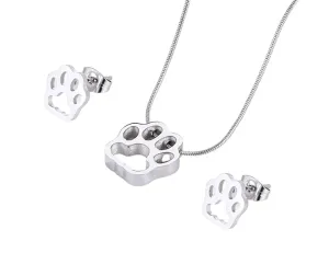Set náušnice a náhrdelník s mačacou labkou - chirurgická oceľ #2488283