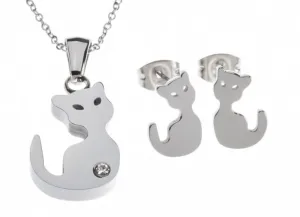 Set náušnice a náhrdelník s mačkou - chirurgická oceľ #2487522
