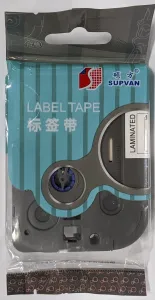 Samolepicí páska Supvan L-121E, 9mm x 8m, čierna tlač / priehľadný podklad, laminovaná