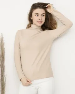 Béžový dámsky sveter s polovičným rolákom - Oblečenie
