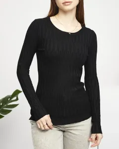 Dámsky čierny rebrovaný sveter - Oblečenie
